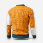 Bunter Herren Strickpullover mit Zopfmuster und Rundhalsausschnitt