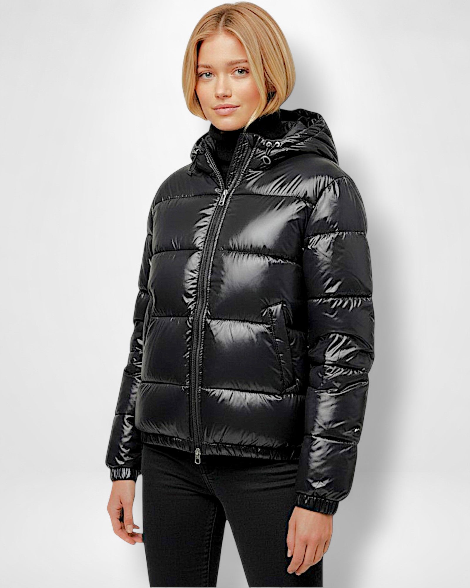 Puffer Jacke für Damen mit Glänzendes Coating und Kapuze