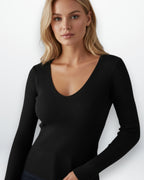 Slim Fit Strickpullover für Damen mit tiefem Rundhalsausschnitt