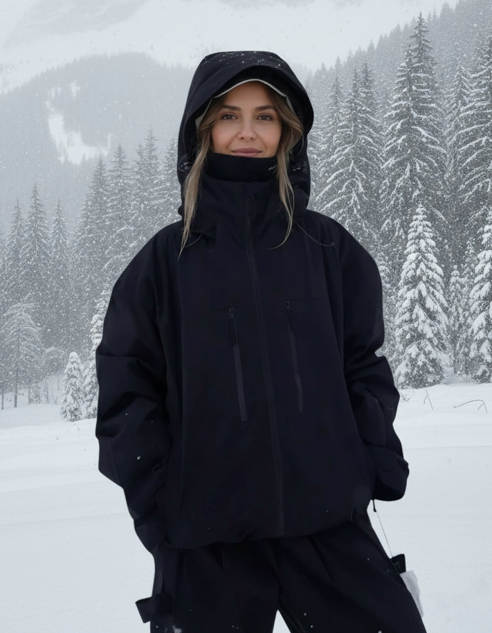 Unisex Skijacke mit Kapuze und zwei Brusttaschen mit Reißverschluss