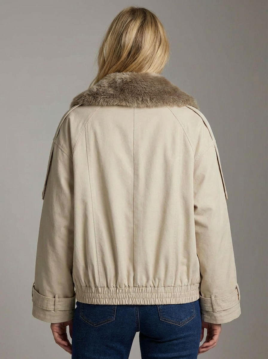 Kurzer Trenchcoat für Damen mit flauschigem Kragen
