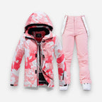 Skianzug für Damen mit rosa Camouflage-Jacke und einfarbiger Hose