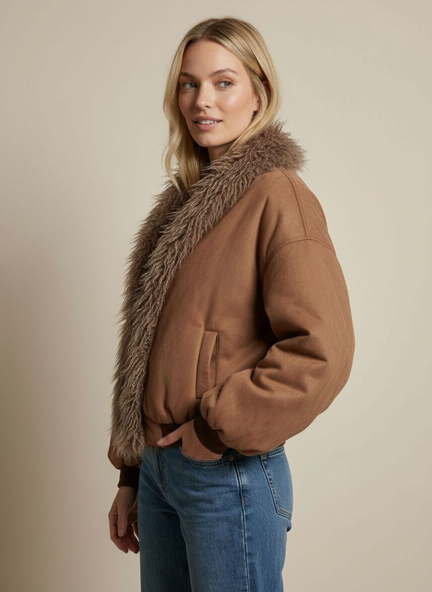 Bomberjacke für Damen mit flauschigem Besatz
