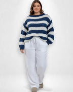 Gestreifter Pullover für Damen mit überschnittenen Schultern und Langarm-Design