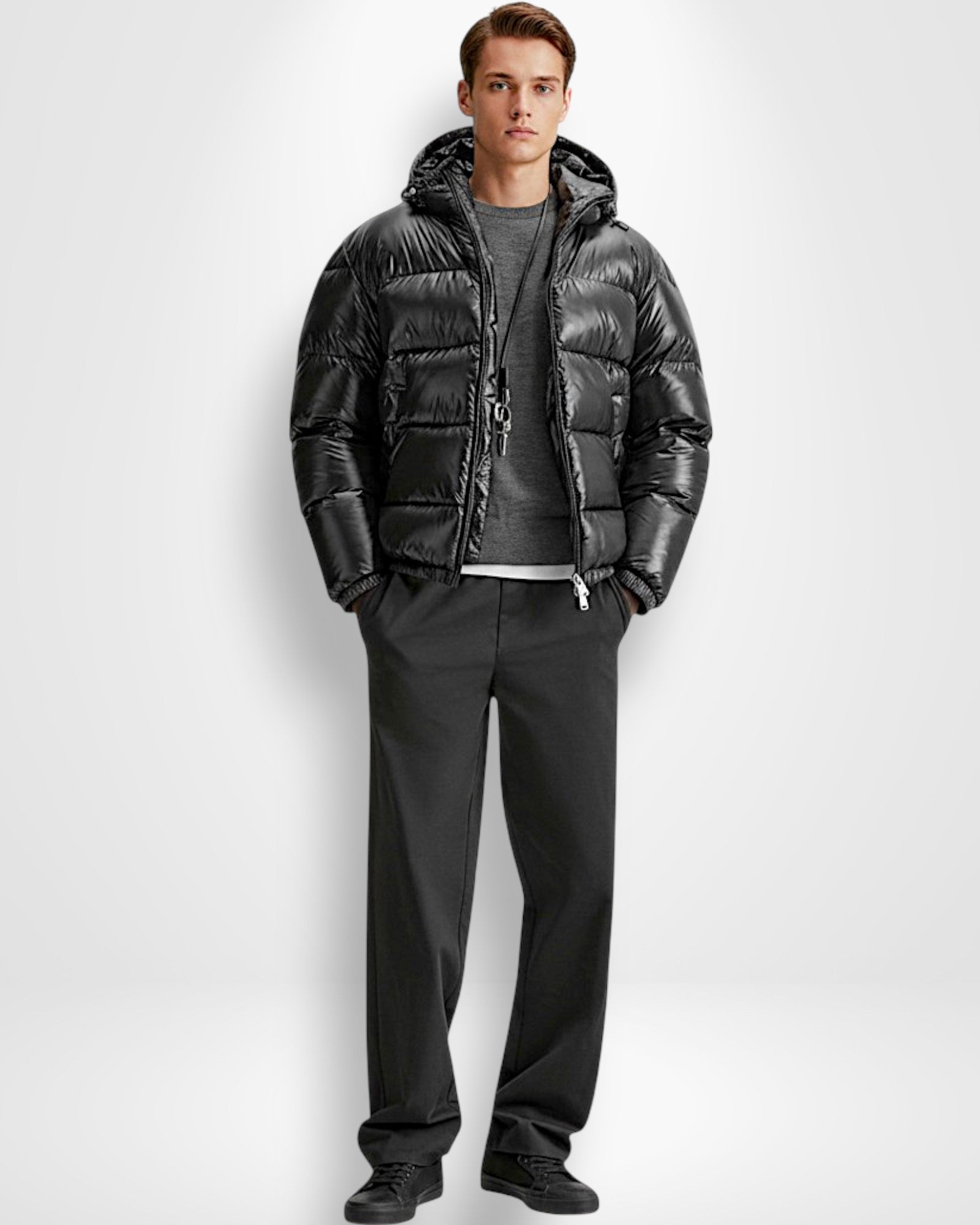 Unisex Pufferjacke in mittellanger Passform mit integrierter Kapuze