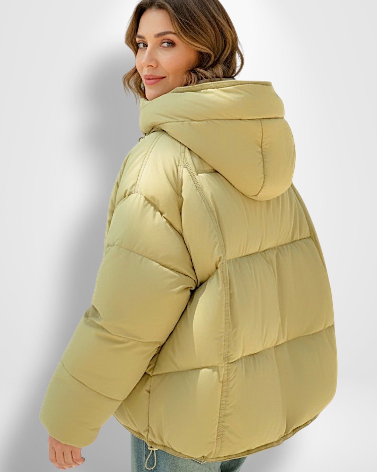 Kurze Steppjacke für Damen mit Kapuze und geradem Schnitt