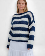 Gestreifter Pullover für Damen mit überschnittenen Schultern und Langarm-Design