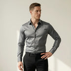 Bügelfreies Slim-Fit langarm Hemd für Herren mit Kragen in einfarbigem Design