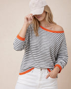 Gestreiftes Langarmshirt für Damen mit U-Boot-Ausschnitt