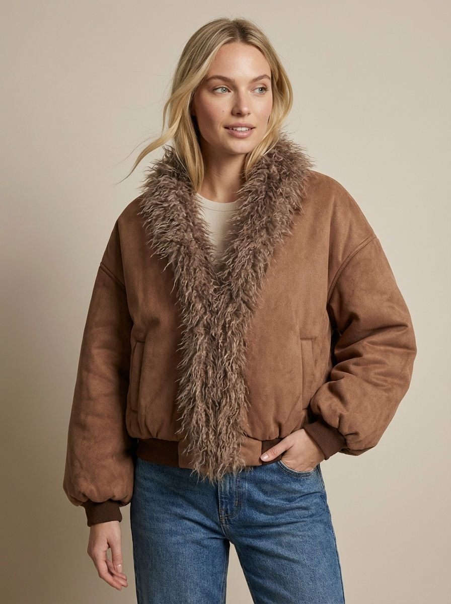 Bomberjacke für Damen mit flauschigem Besatz