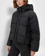 Kurze Steppjacke für Damen mit Kapuze und geradem Schnitt