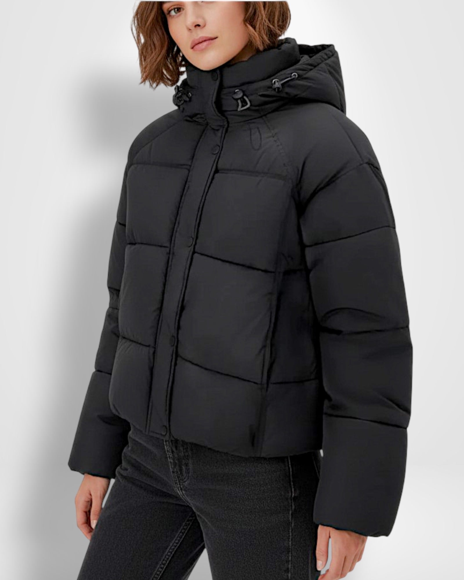 Kurze Steppjacke für Damen mit Kapuze und geradem Schnitt