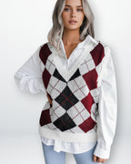 Karierter Pullunder für Damen mit V-Ausschnitt