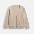 Herren Strickjacke mit V-Ausschnitt und aufgesetzten Seitentaschen – einfarbig