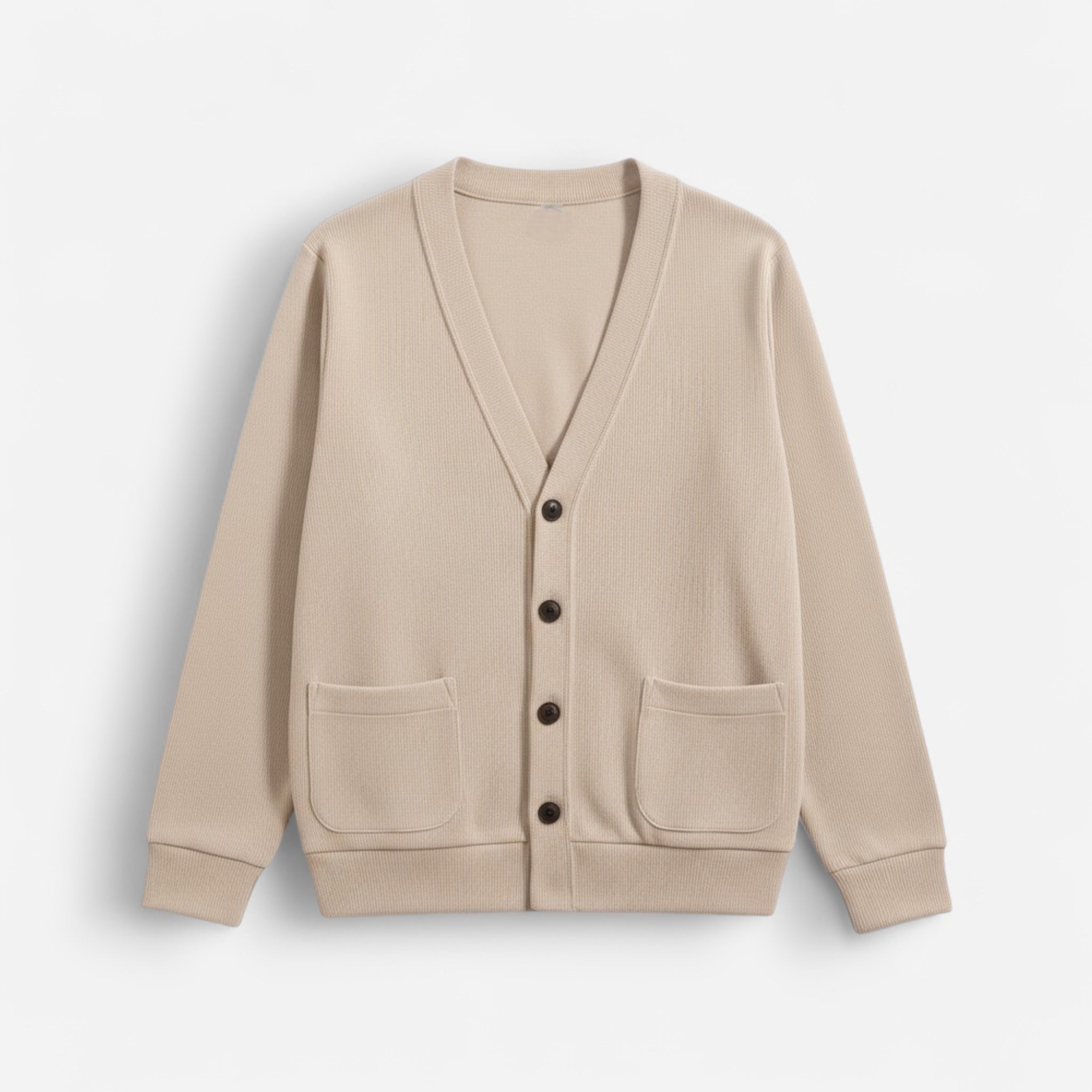 Herren Strickjacke mit V-Ausschnitt und aufgesetzten Seitentaschen – einfarbig