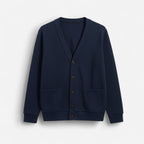 Herren Strickjacke mit V-Ausschnitt und aufgesetzten Seitentaschen – einfarbig