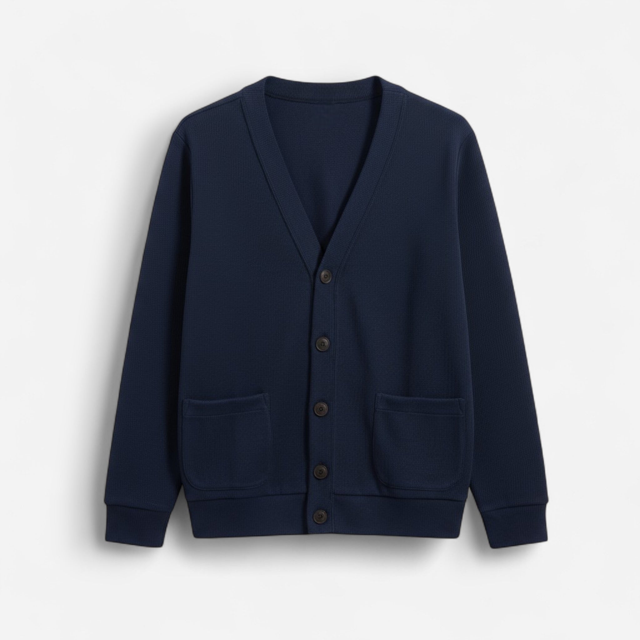 Herren Strickjacke mit V-Ausschnitt und aufgesetzten Seitentaschen – einfarbig