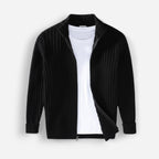 Gerippte Strickjacke für Herren mit hohem Kragen und durchgehendem Reißverschluss
