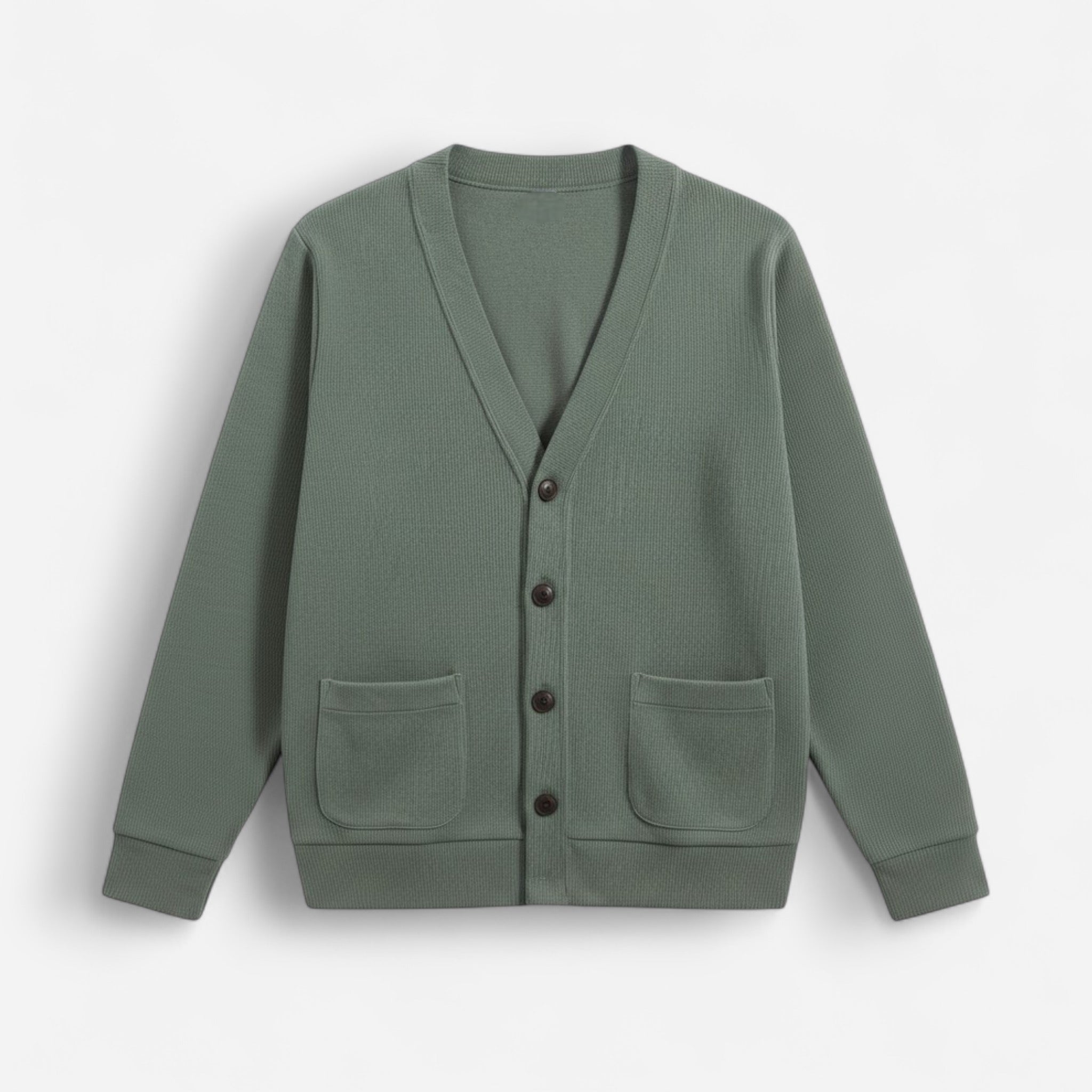 Herren Strickjacke mit V-Ausschnitt und aufgesetzten Seitentaschen – einfarbig