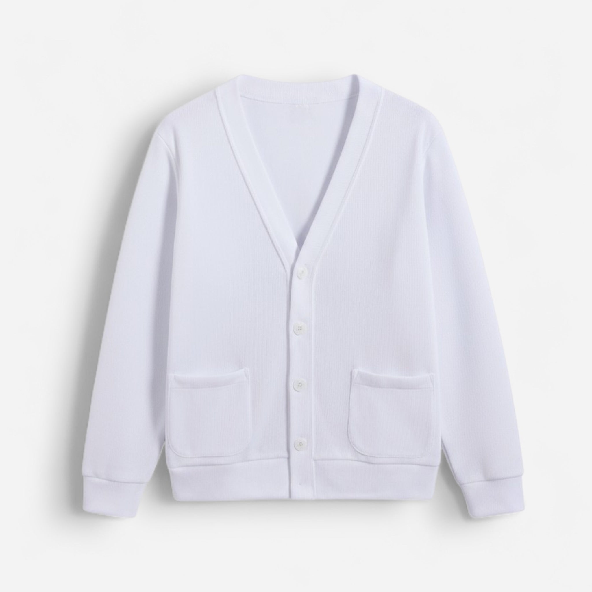 Herren Strickjacke mit V-Ausschnitt und aufgesetzten Seitentaschen – einfarbig