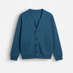 Herren Strickjacke mit V-Ausschnitt und aufgesetzten Seitentaschen – einfarbig