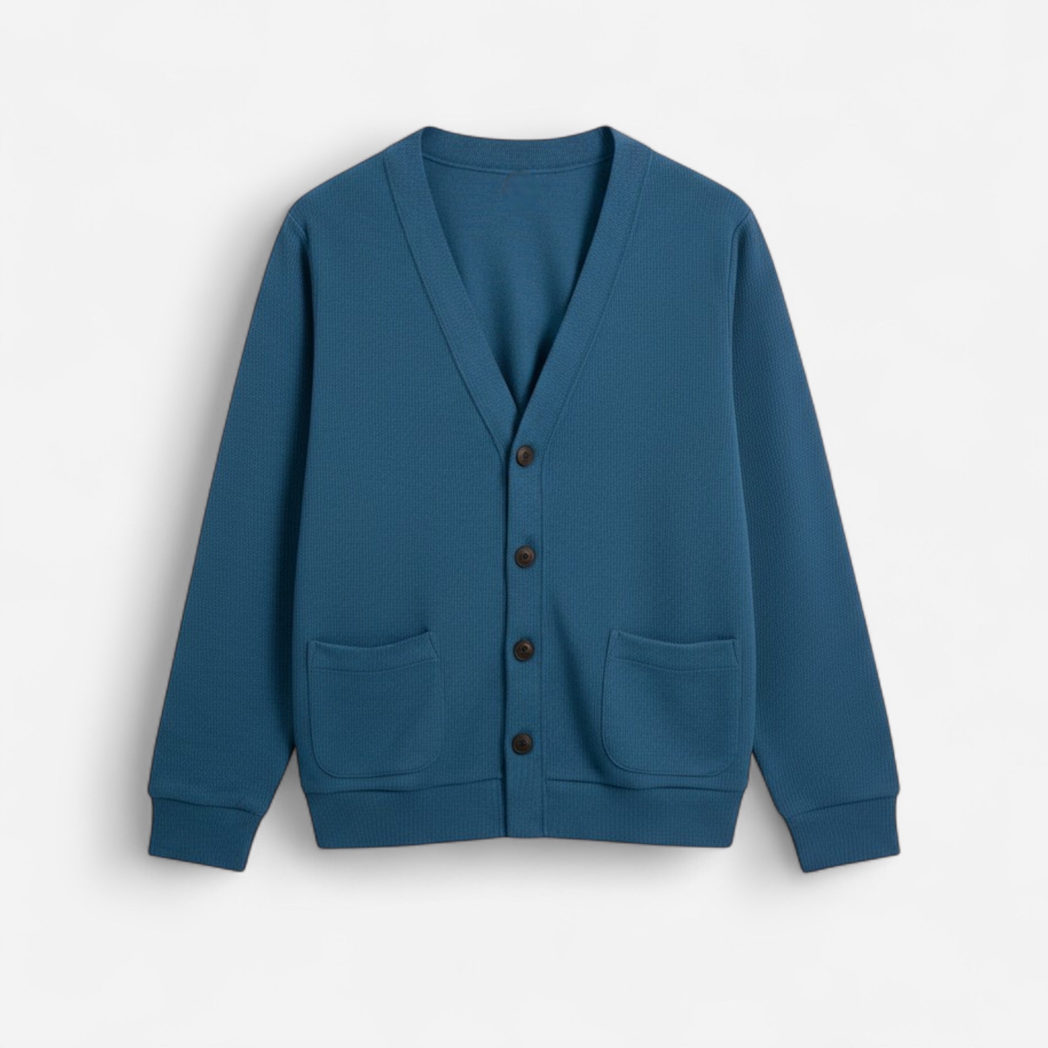 Herren Strickjacke mit V-Ausschnitt und aufgesetzten Seitentaschen – einfarbig