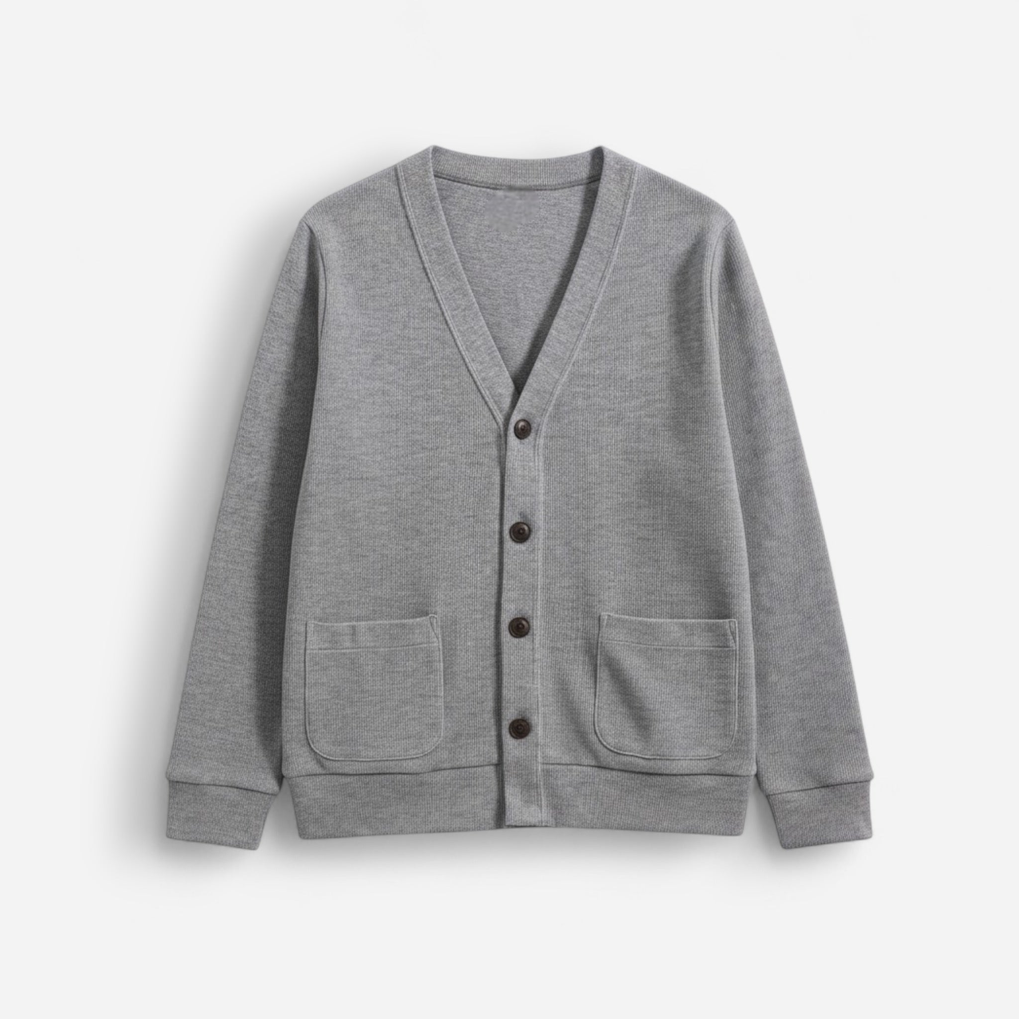 Herren Strickjacke mit V-Ausschnitt und aufgesetzten Seitentaschen – einfarbig