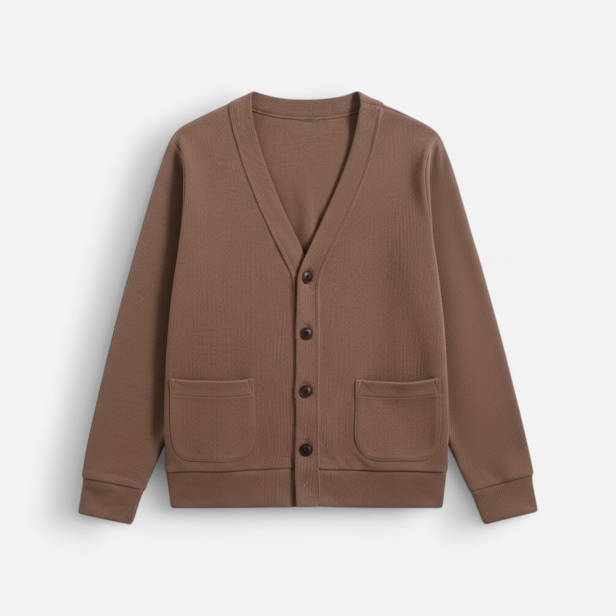 Herren Strickjacke mit V-Ausschnitt und aufgesetzten Seitentaschen – einfarbig