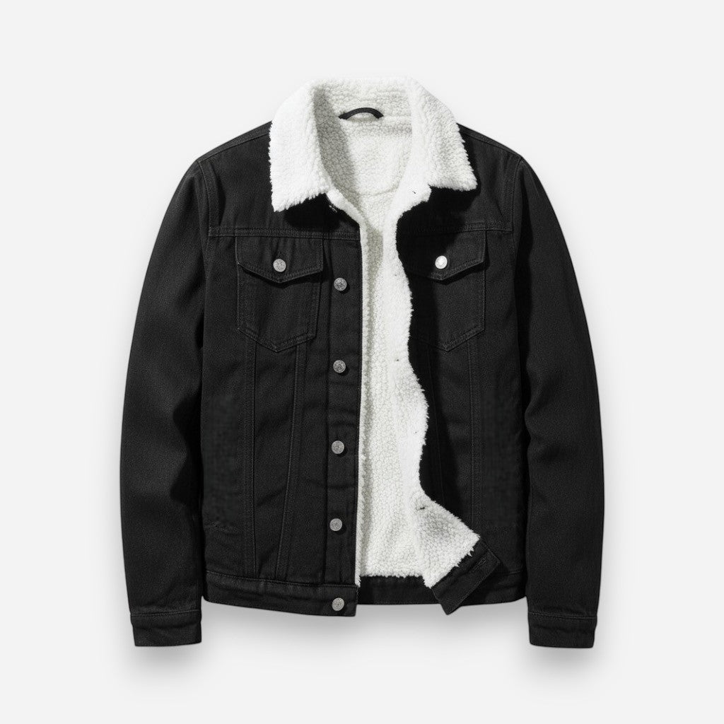 Gefütterte Jeansjacke für Herren mit flauschigem Hemdkragen