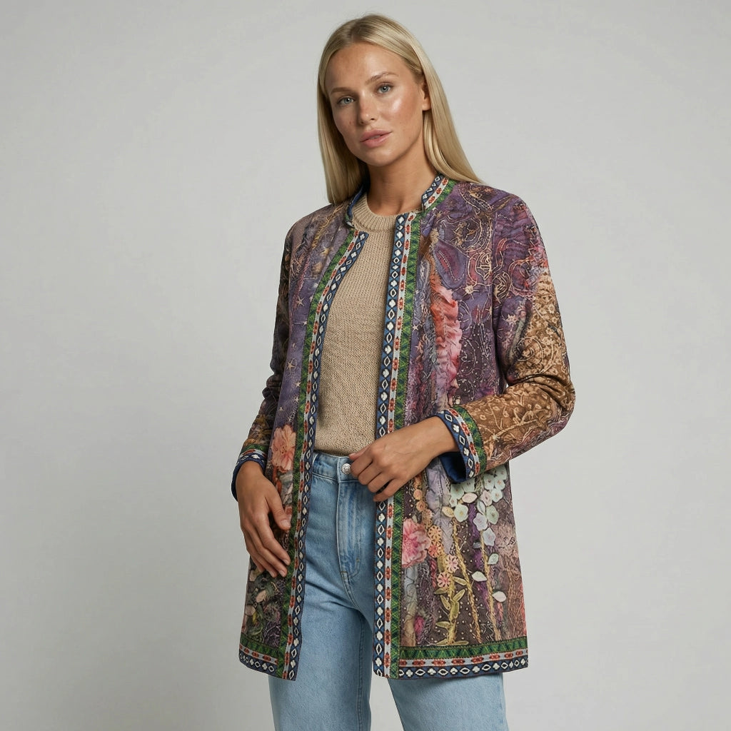 Leichte Casual Jacke für Damen ohne Kragen in Hüftlanger Passform