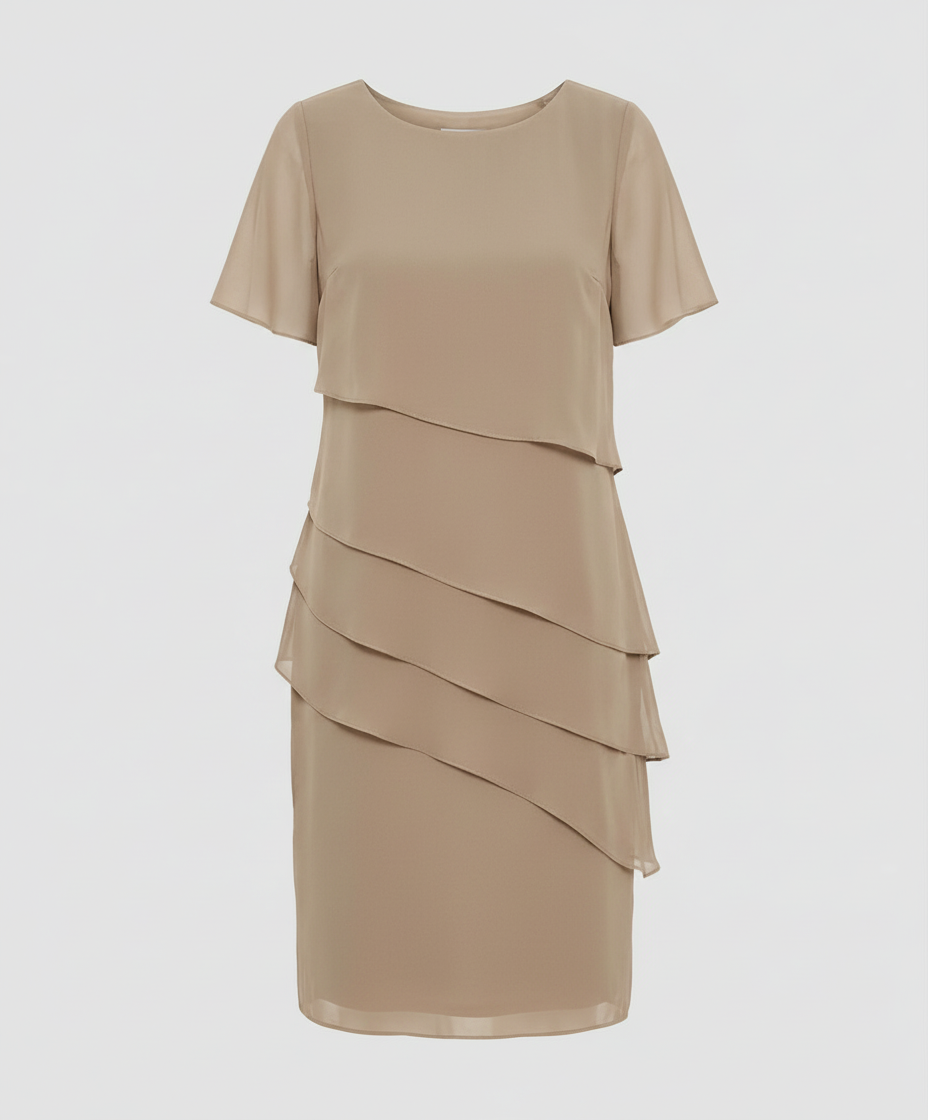 Minikleid im Lagen Look mit kurzen Ärmeln im einfarbigen Design