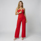Eleganter Damen Jumpsuit trägerlos mit weitem Bein und strukturiertem Dekolleté