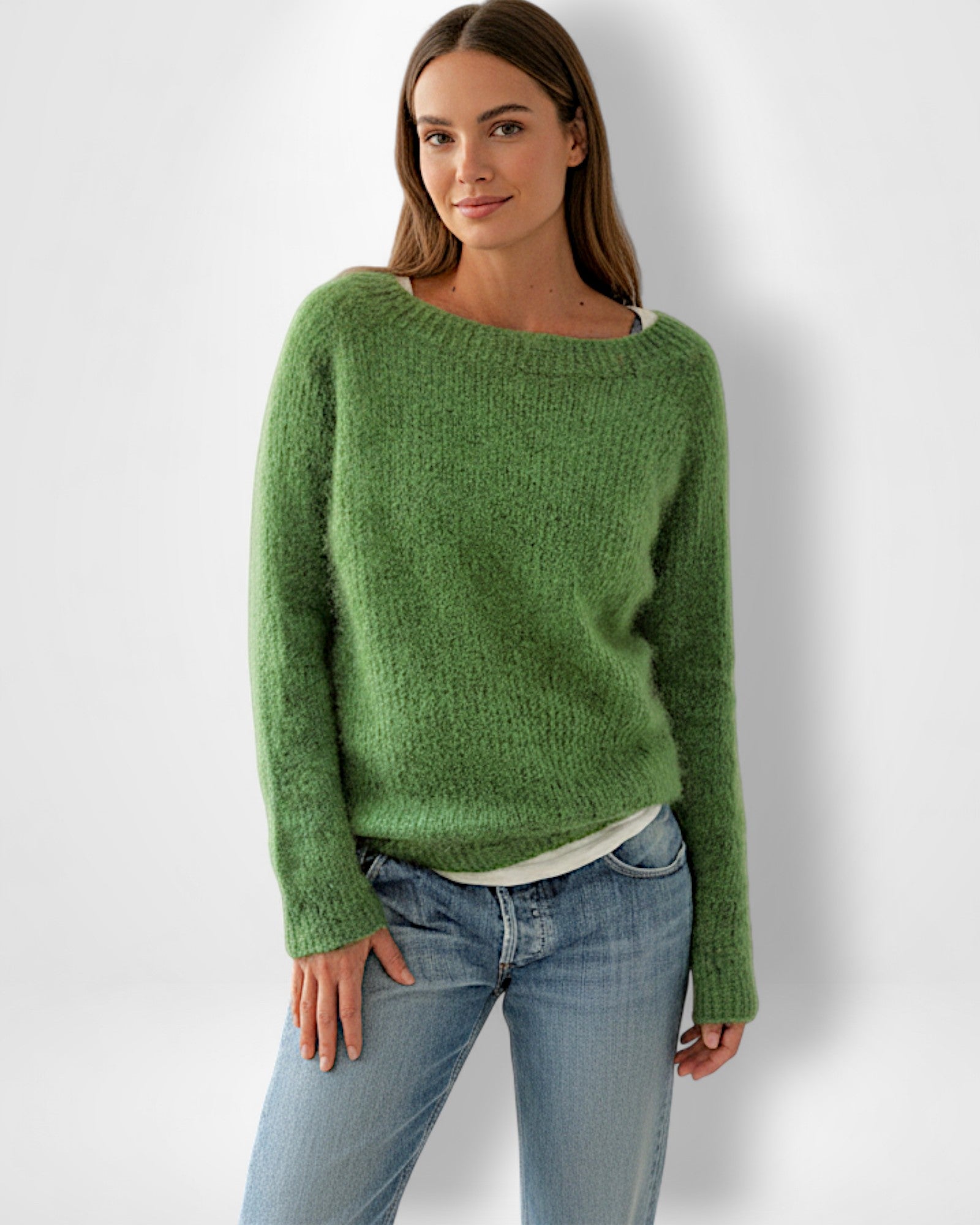 Stricken Damenpullover mit Verlängertem Rundhalsausschnitt und Langarm