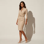 Figurbetontes Midikleid mit Stehkragen und Ärmeln im eleganten Business Stil