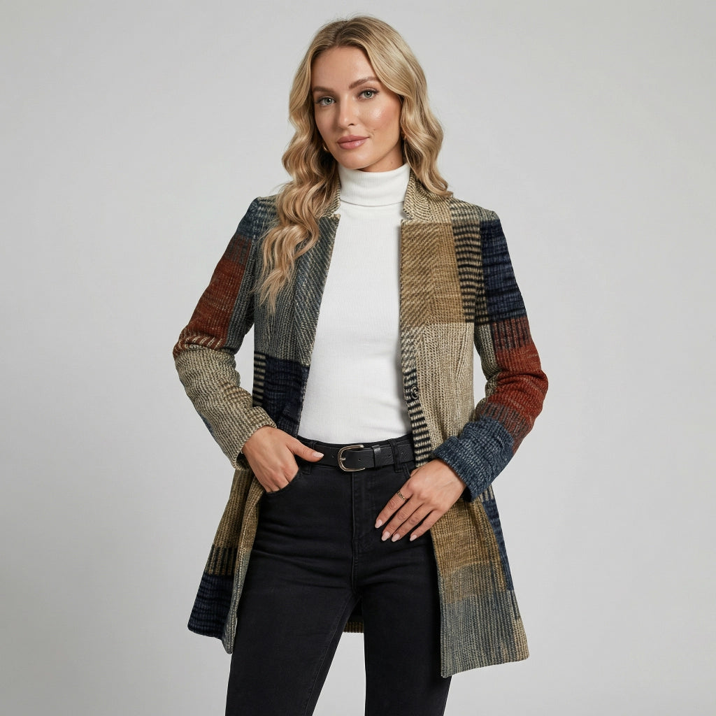 Figurbetonter Long Blazer für Damen mit Stehkragen im Mantel Stil