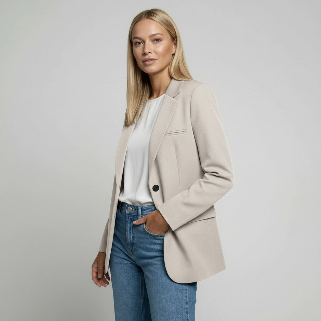 Langer Blazer für Damen mit zwei Knöpfen und Klappentaschen in einfarbigem Design