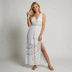 Ärmelloses Häkelkleid mit V-Ausschnitt im Boho Stil Weiß 3