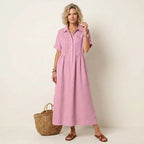 Kurzarm Hemdblusenkleid in wadenlanger Form mit Knopfleiste