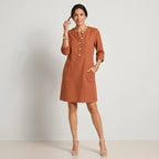Hemdblusenkleid für Damen mit 3/4-Arm in A-Linie mit Knopfleiste Rot 4