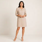 Hemdblusenkleid für Damen mit 3/4-Arm in A-Linie mit Knopfleiste Khaki 7
