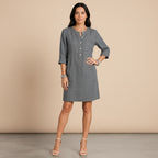 Hemdblusenkleid für Damen mit 3/4-Arm in A-Linie mit Knopfleiste Dunkelgrau 8