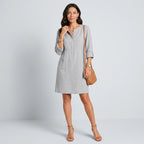 Hemdblusenkleid für Damen mit 3/4-Arm in A-Linie mit Knopfleiste Grau 9