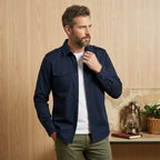 Hemdjacke für Herren aus Baumwolle mit Taschen im Slim Fit Blau 4