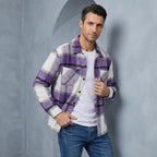 Hemdjacke für Herren aus Fleece mit Taschen mit Karomuster Lila 2
