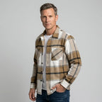 Hemdjacke für Herren aus Fleece mit Taschen mit Karomuster Khaki 8