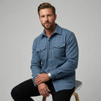 Hemdjacke für Herren im Oversize-Stil aus Flanell mit Taschen Blau 6