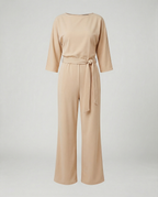 Jumpsuit für Damen mit Bindegürtel und Bootausschnitt in weiter Beinform