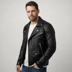 Kurze Biker Jacke für Herren mit gesteppten Ärmeln und asymmetrischem Reißverschluss