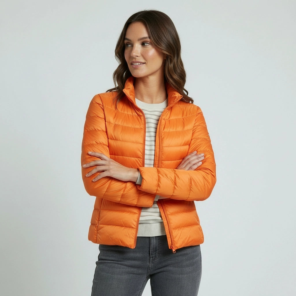 Leichte Steppjacke für Damen mit Stehkragen im einfarbigen Design