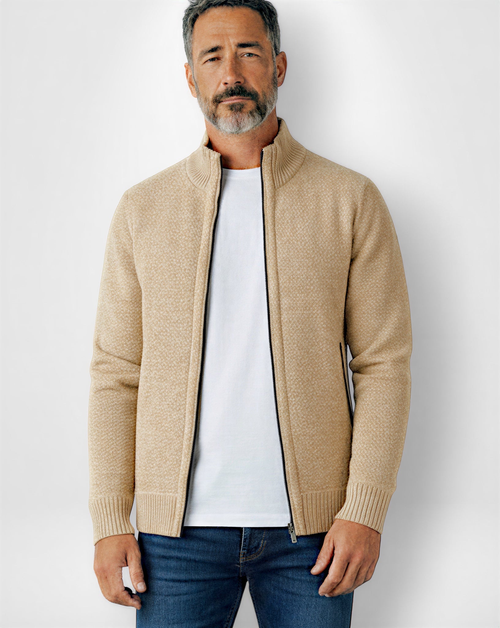 Herren Strickjacke mit Reißverschluss und Stehkragen